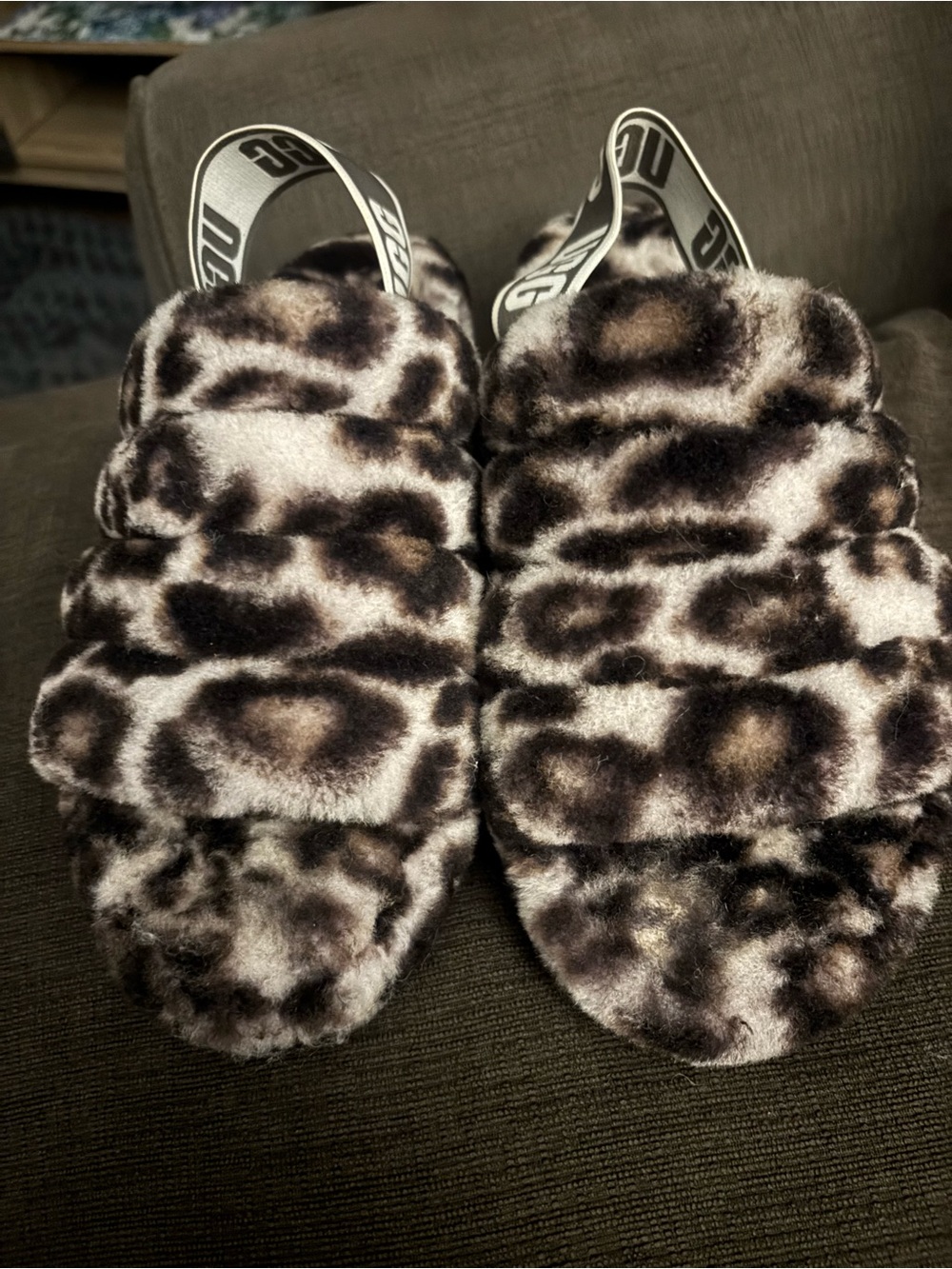 UGG Leopard Faux-Fur Slide Slippers in Black, White & Brown